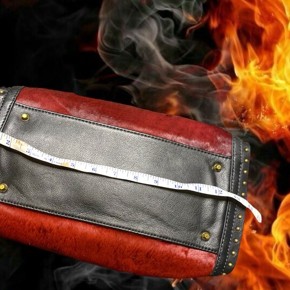 orYANY Burgundy Calf Hair Black Leather Satchel Shoulder Purse Handbag - Picture 10 of 14